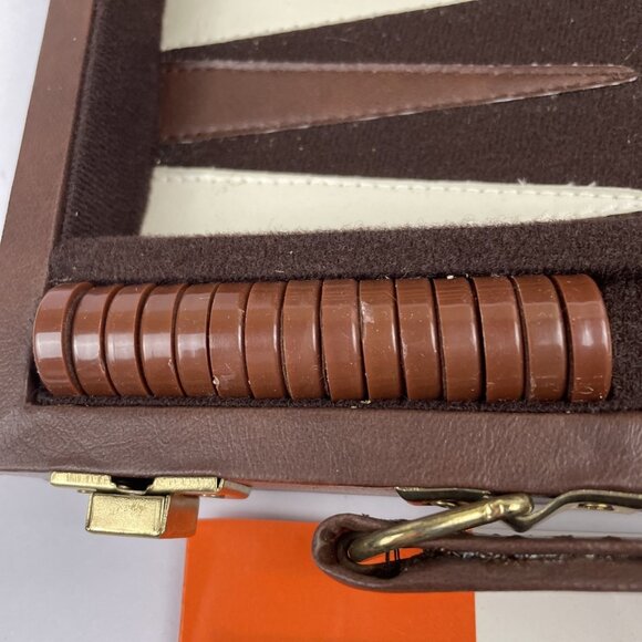 Es-kapade Travel Backgammon Set Brown Leather Magnetic COMPLETE Vintage - Picture 4 of 6